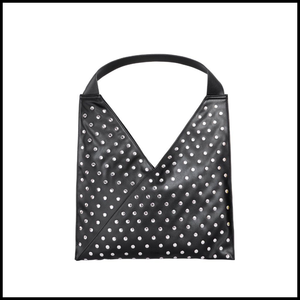 Large Vegan Leather Tote Bag Edgy Studded Shoulder Purse For Work